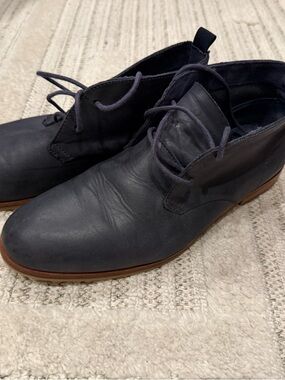 Calvin Klein Navy Leather Chukka Boots with Brown Sole